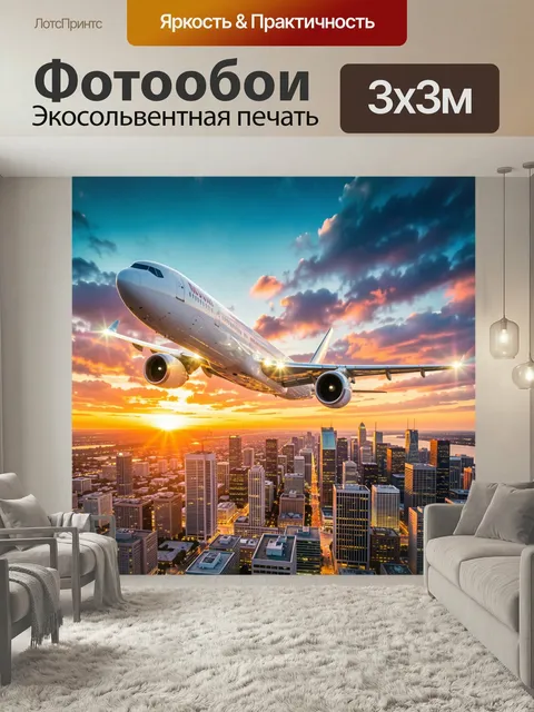 Фотообои Пассажирский лайнер над мегаполисом