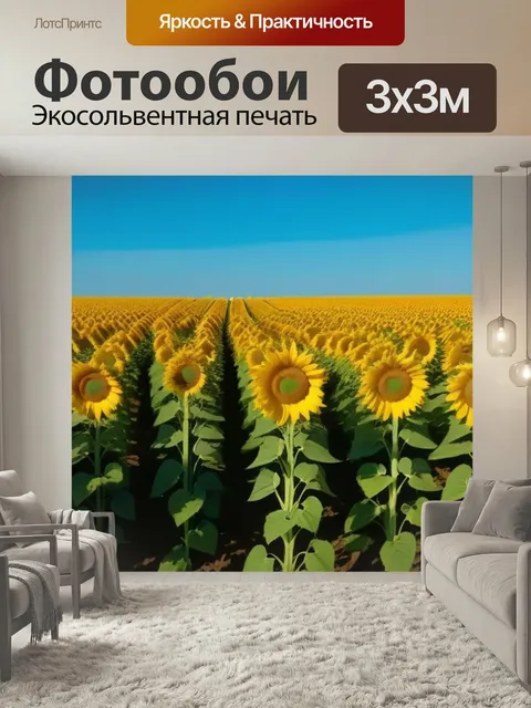 Фотообои Поле подсолнухов под голубым небом