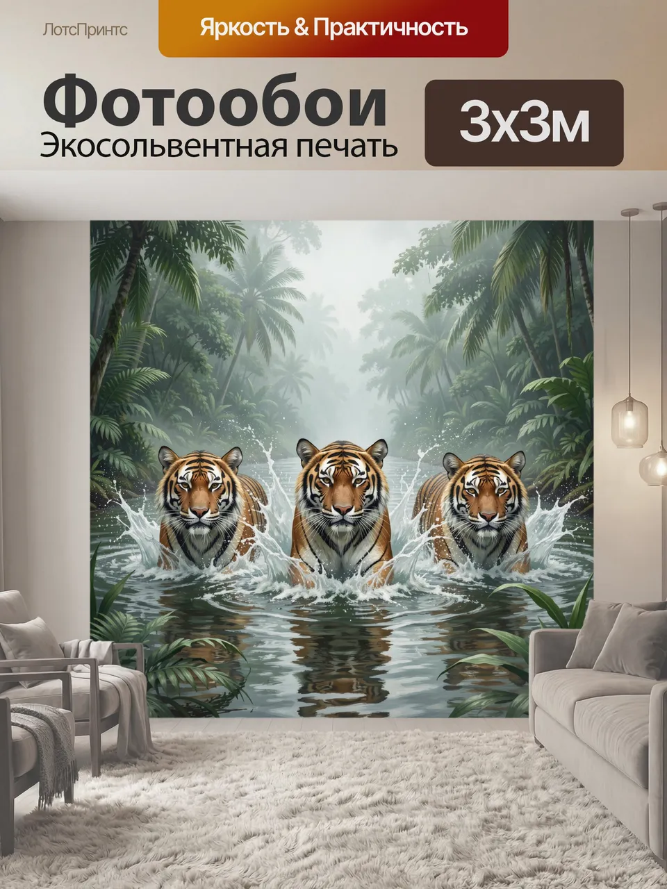 Фотообои Тигры в джунглях на воде