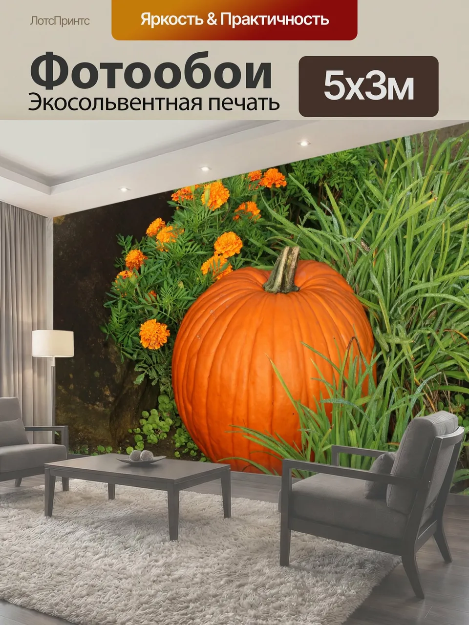 Фотообои Тыква и хризантемы 2 Большая оранжевая тыква