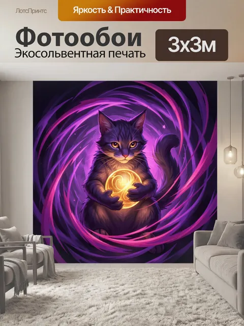 Фотообои Кот с магическим светящимся шаром