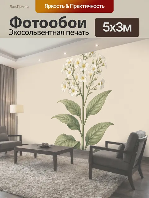 Фотообои Белые цветы с зелёными листьями