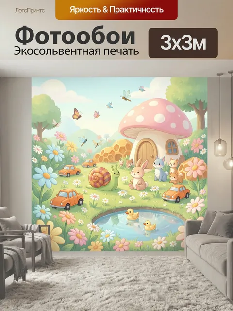 Фотообои Сказочная поляна с грибным домиком