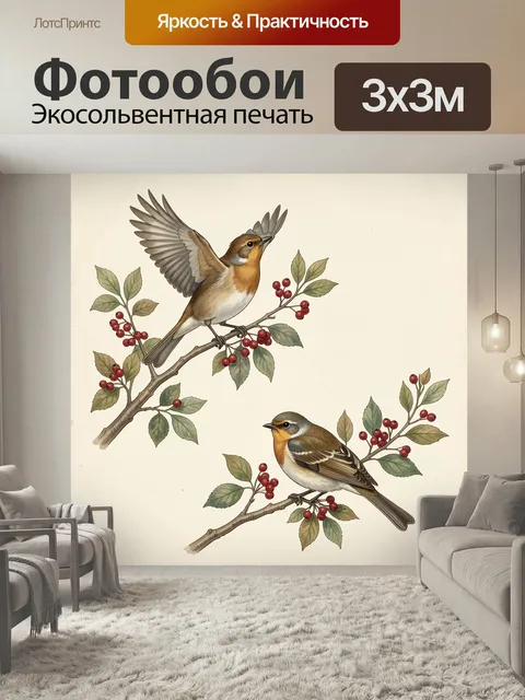 Фотообои Две певчие птицы на ветках