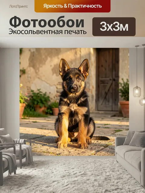 Фотообои Щенок немецкой овчарки на дворе