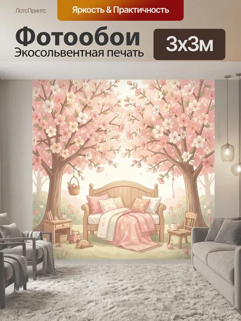 Фотообои Садовая зона отдыха под сакурой