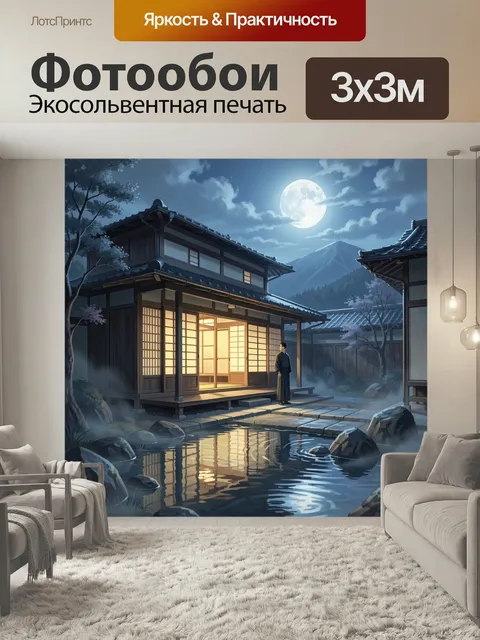 Фотообои Ночной японский дворик у воды