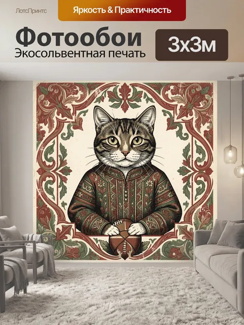 Фотообои Кот в русском орнаментальном кафтане