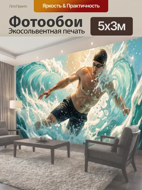 Фотообои Пловец в бурных морских волнах