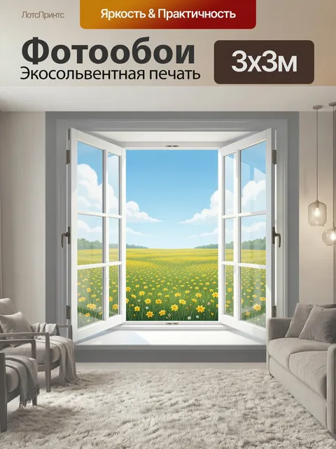 Фотообои Окно в цветущее поле