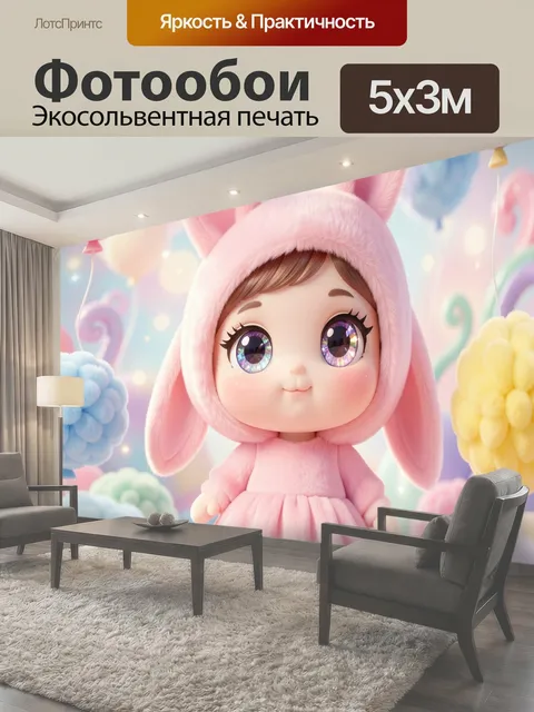 Фотообои Кукольный зайчонок в розовом