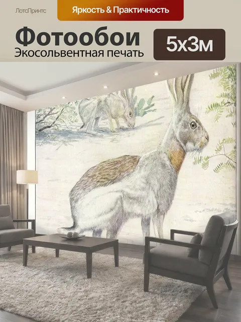 Фотообои Иллюстрация винтажного искусства зайца Заяц винтажное искусство старый антикварный рисунок иллюстрации…