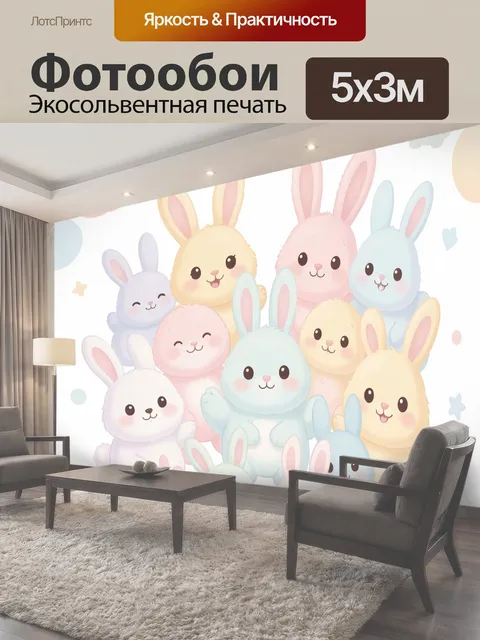 Фотообои Зайчики и кролики в облаках