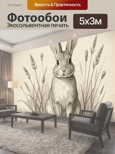 Фотообои Заяц среди луговых трав