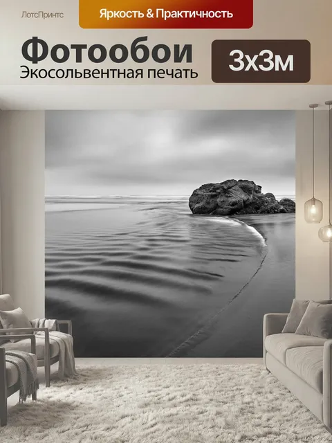 Фотообои Черное и белое, камень, море