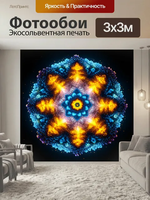 Фотообои Элементарные частицы, представляющие электрические заряды, собранные в сложной фрактальной форме, выполненной…
