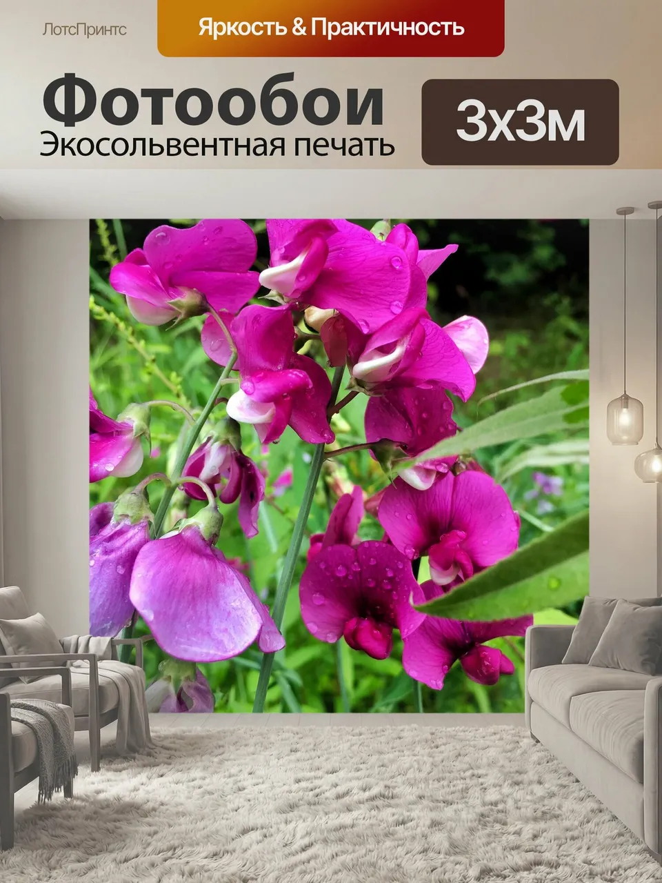 Фотообои Летом, душистый горошек, фиолетовые цветы