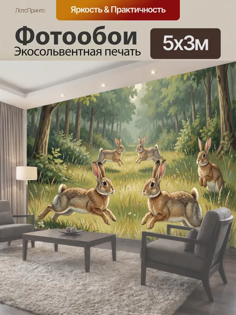 Фотообои Зайцы на лесной поляне