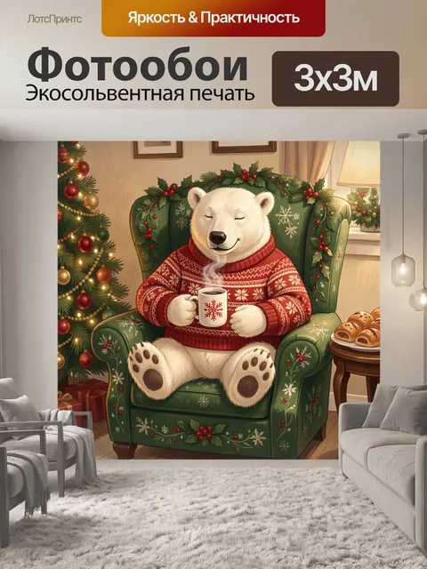 Фотообои Белый медведь с кружкой чая