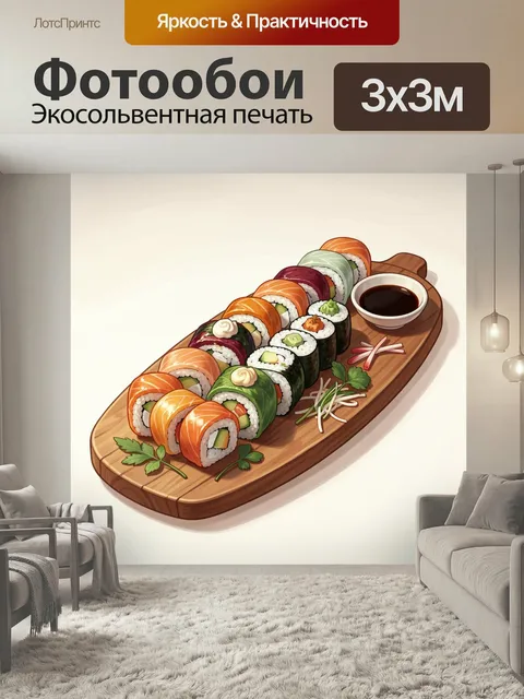 Фотообои Суши с роллами на доске