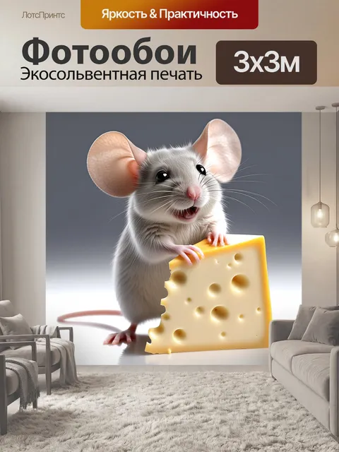 Фотообои Мышь, сыр, уши крзун животное