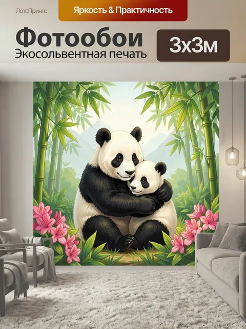 Фотообои Панда с детёнышем в бамбуковом лесу