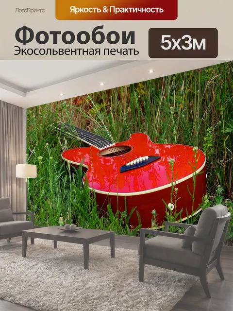 Фотообои Гитара, луг, музыкальный инструмент