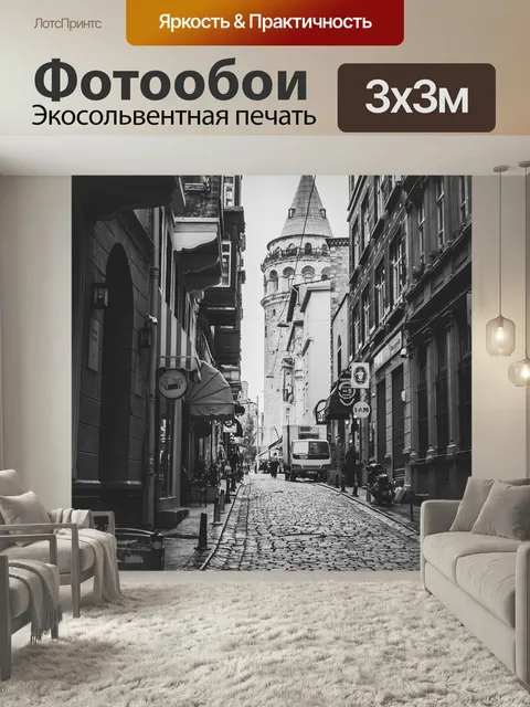 Фотообои Улица, черное и белое, галатская башня