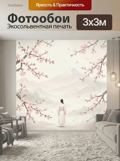 Фотообои Девушка среди сакуры и гор
