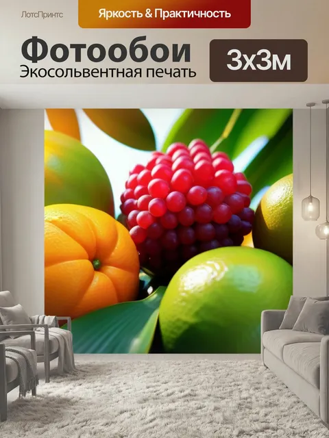 Фотообои Яркие тропические фрукты на фоне яркого солнца