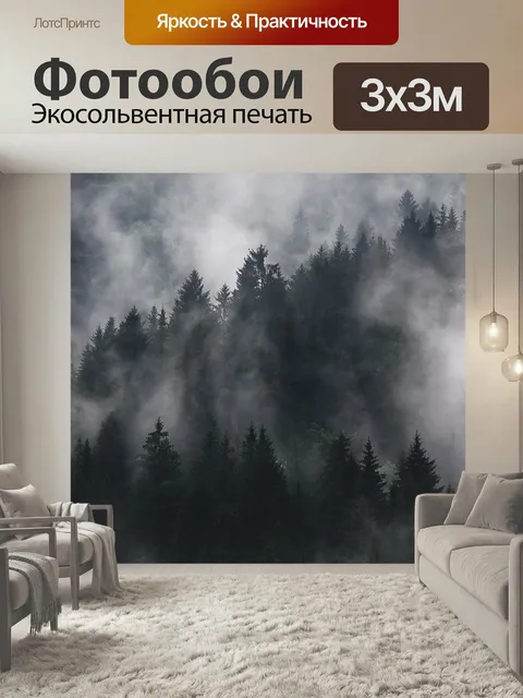 Фотообои Елей, туман, лес