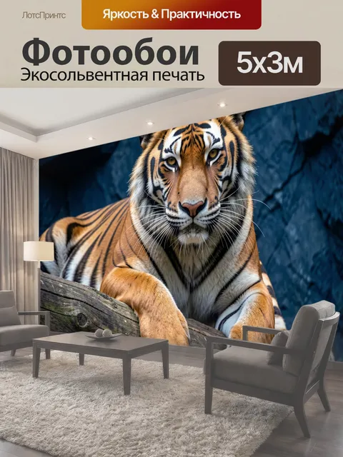 Фотообои Тигр на бревне в темноте