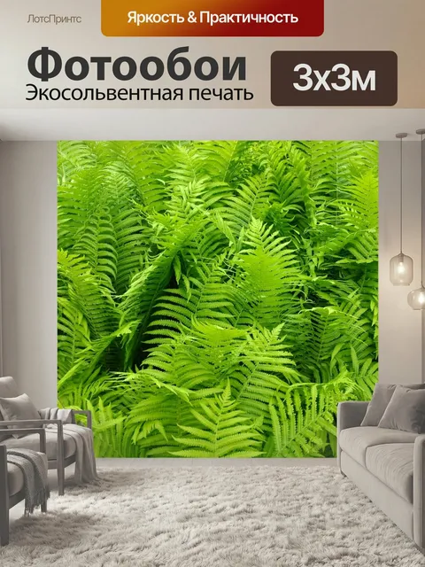 Фотообои Папоротники, зеленый, листья