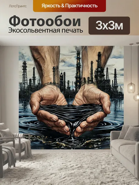 Фотообои Нефть в ладонях, современный бизнес, переработка сырья черное золото баррель