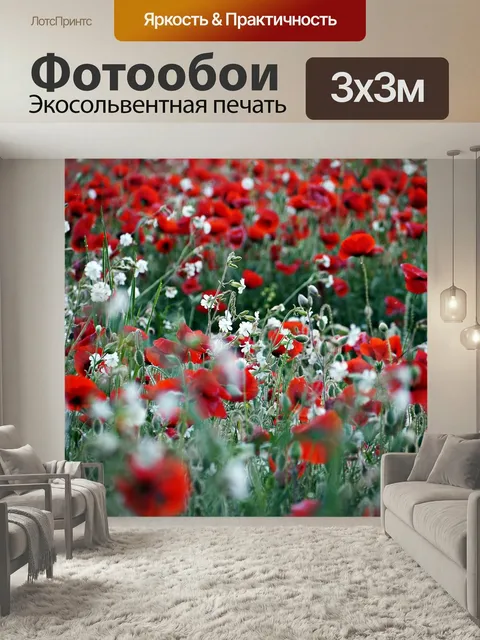 Фотообои Мак, красный, белый