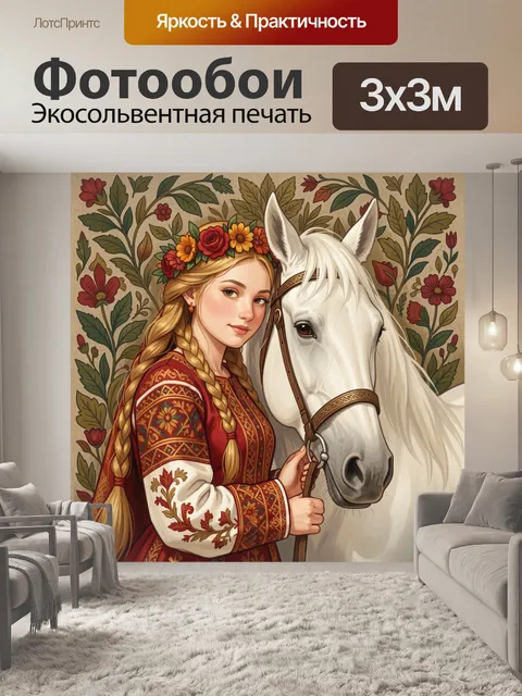 Фотообои Девушка с белой лошадью