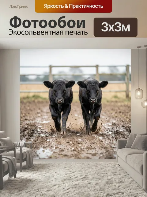 Фотообои Пара черных телят в движении