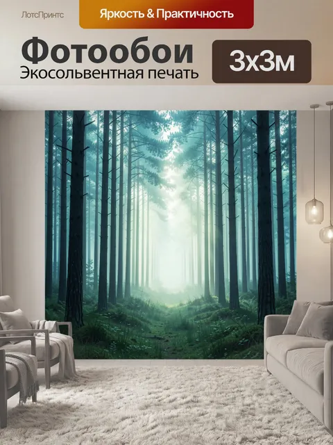 Фотообои Туманный сосновый лес