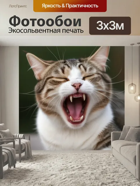 Фотообои Зевающий коты домашние питомцы