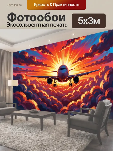 Фотообои Самолет на фоне заката