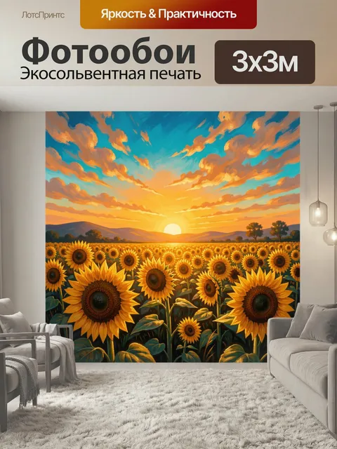 Фотообои Подсолнухи на закате