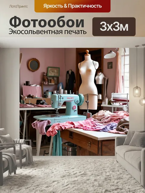 Фотообои Лофт, старое ателье с швейными машинками, манекенами и разбросанными тканями, где воспоминания о прошлом пере…