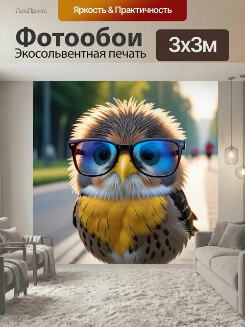 Фотообои Птица в очках на утреннем пробеге
