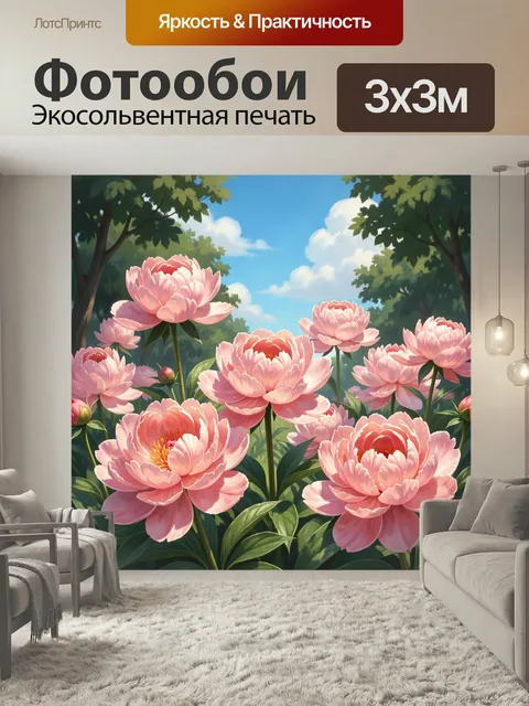 Фотообои Розовые пионы в летнем саду