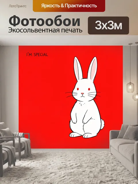 Фотообои Белый кролик на красном фоне