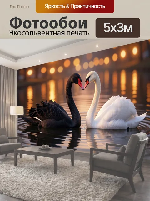 Фотообои Два лебедя на закате
