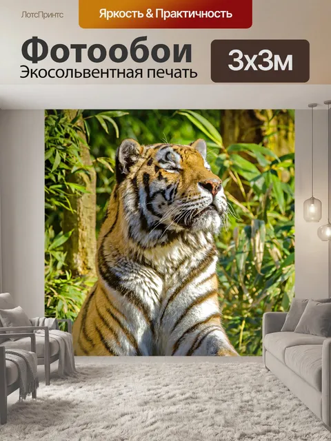 Фотообои Тигр в джунглях Выстрел в голову тигра в джунглях тигр голова меха дикий животное джунгли